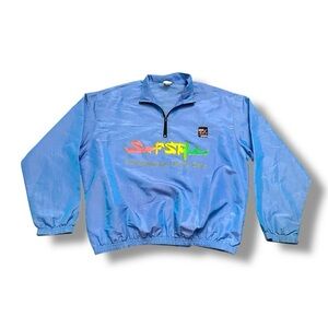 Vintage 90s Surf Style Blue Iridescent Windbreaker Jacket Quarter Zip One Size